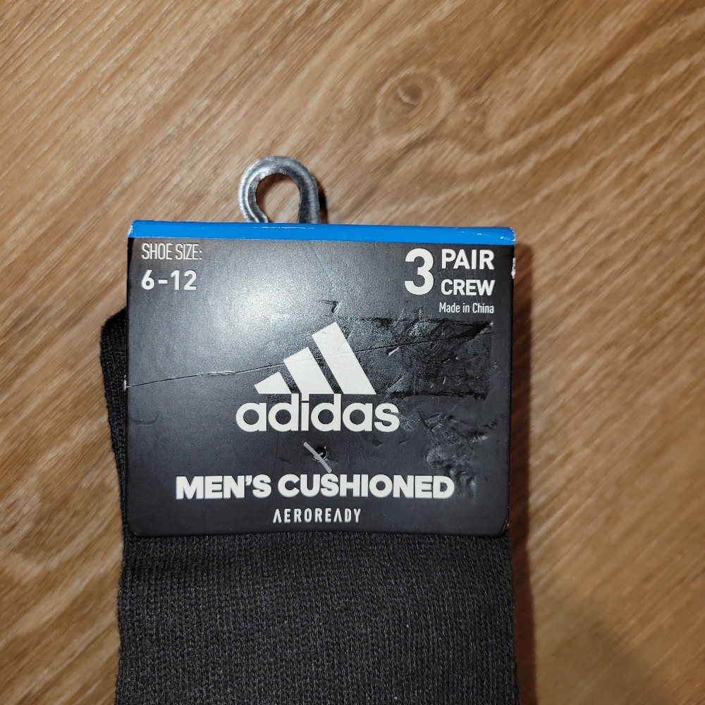 Adidas Adult Mens Cushioned AeroReady Crew Socks 3 Pairs Black Size 6-12 New - Picture 3 of 6